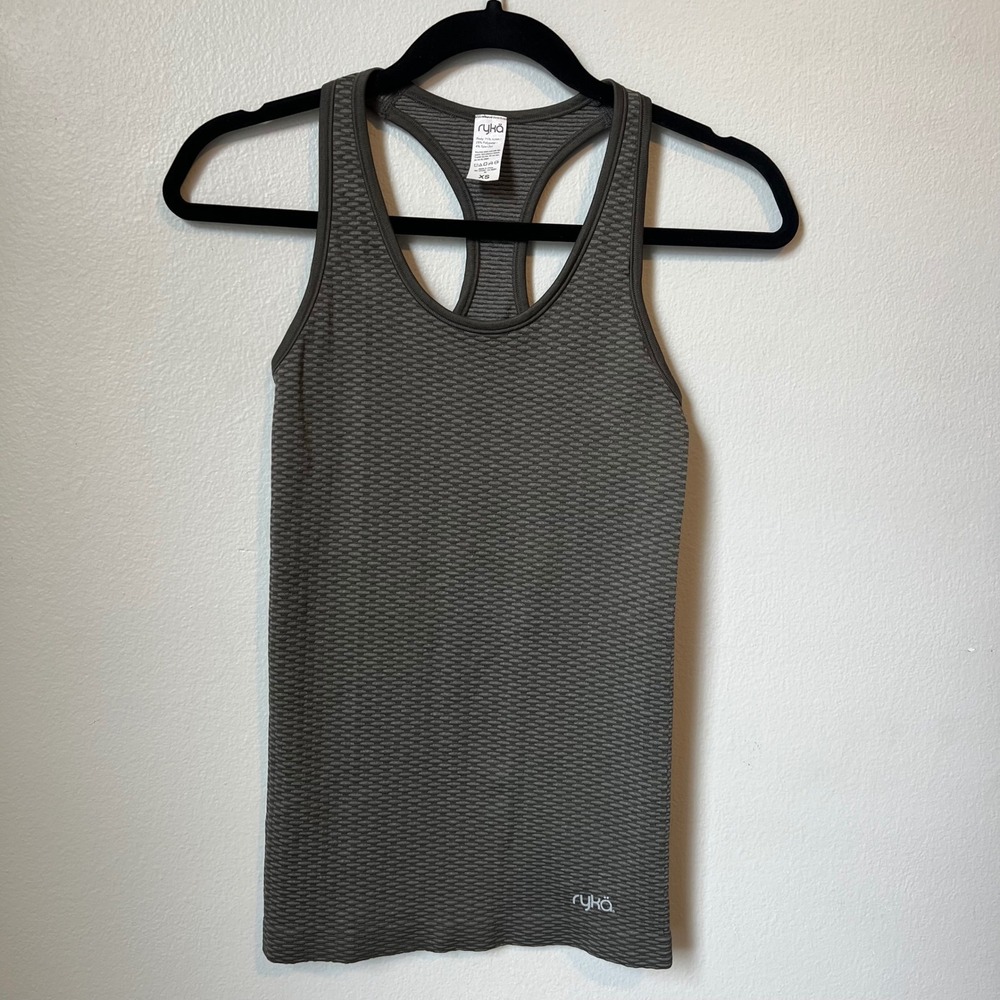 Ryka Womens Gray Textured Racerback Sleeveless Athletic Tank Top